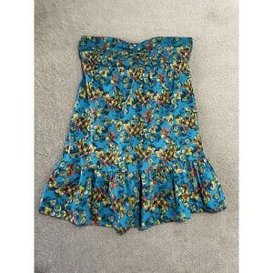 Woman's O'Neill Strapless Smocked Top Mini Dress Size Small ‎ Teal Floral